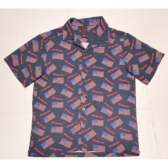Snap-on Other - Snap-on Tools Mens Small Navy Blue American Flag Logo Button Up Shirt SS Navy
